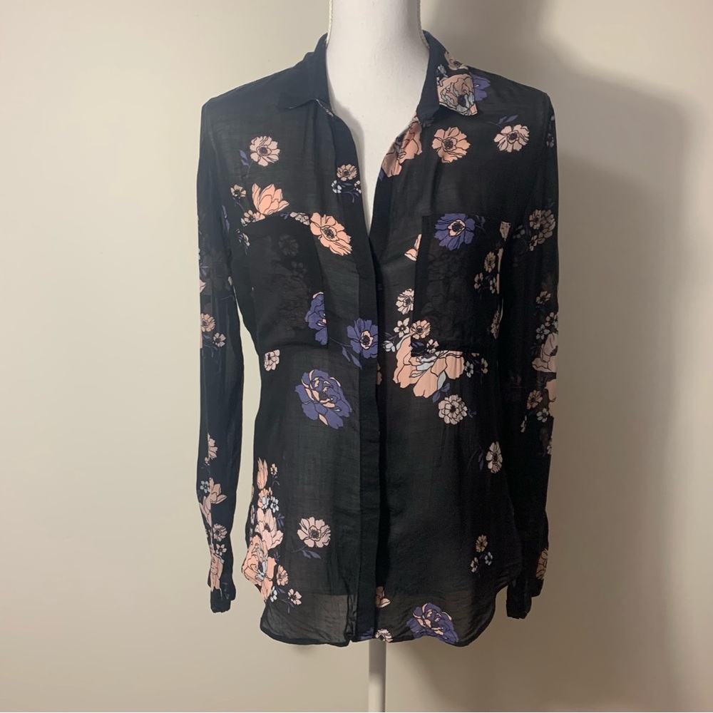 Cloth&Stone by Anthropologie Floral Print Rayon Button Blouse Size S
